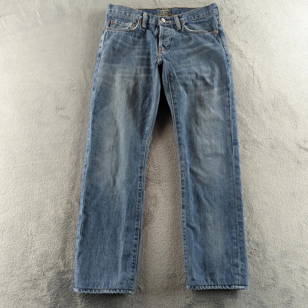 Vintage Club Monaco Jeans Mens 30x28* Blue Denim Button Fly Straight Whiskered